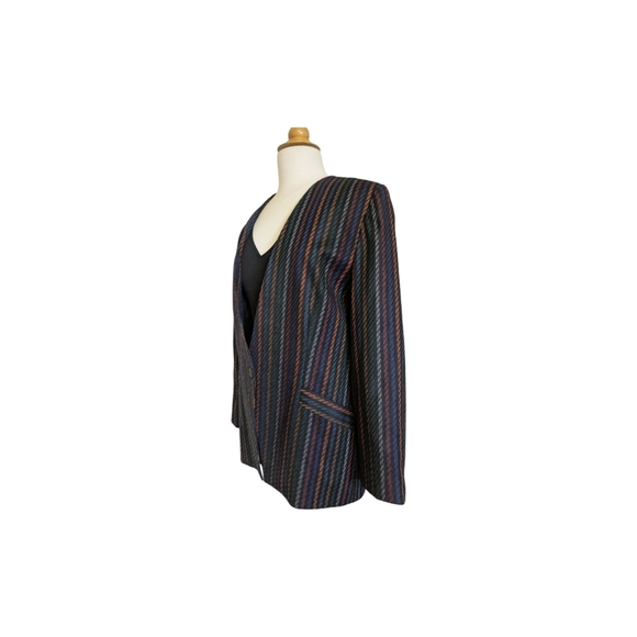 Vintage Blazer - Wool Blend Striped One Button Blazer Jacket Size Medium - Picture 6 of 12